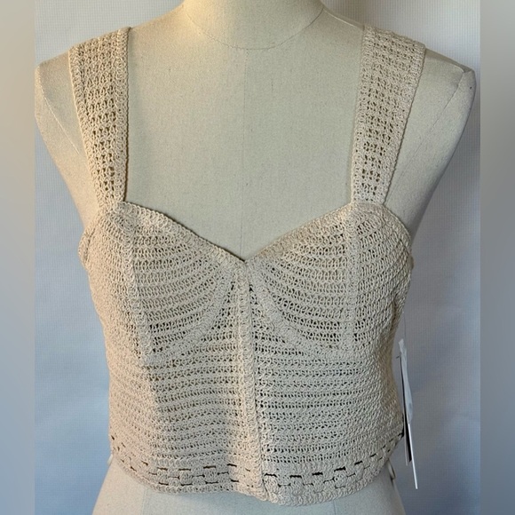 NEW w/TAGS AQUA Summer Escape Cream Cotton Crochet Bustier Crop Top Size Medium - Picture 2 of 9